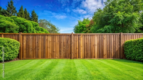 Scenic wooden fence with greenery and manicured lawn