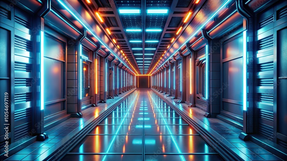 Sci fi futuristic hallway with illuminated leading lines abstract background Sci fi futuristic hallway with illuminated leading lines abstract background