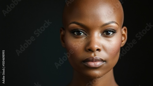 Portrait of a dark-skinned woman suffering from cancer after severe hair loss due to chemotherapy treatment