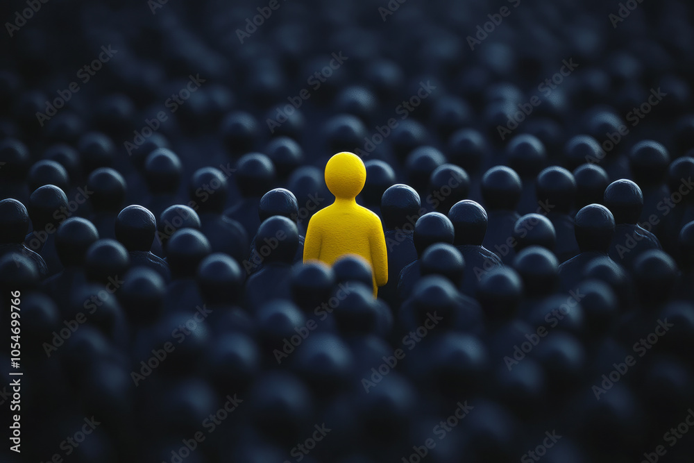 Obraz premium A figure standing out from the crowd of people. Business leadership and success