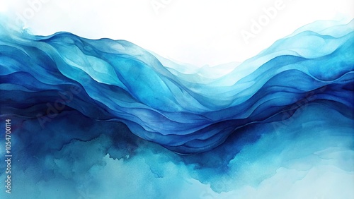 Watercolor painting of flowing dark blue to light blue shades