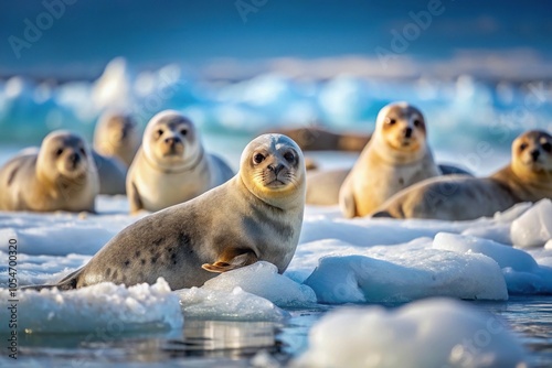 Seals in their natural habitat from icy floes to sandy beaches with a focus on depth of field