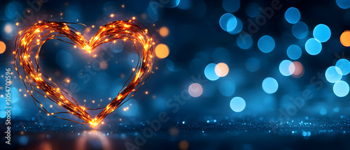 Glowing heart shape with sparkling bokeh lights, creating a festive and romantic atmosphere.