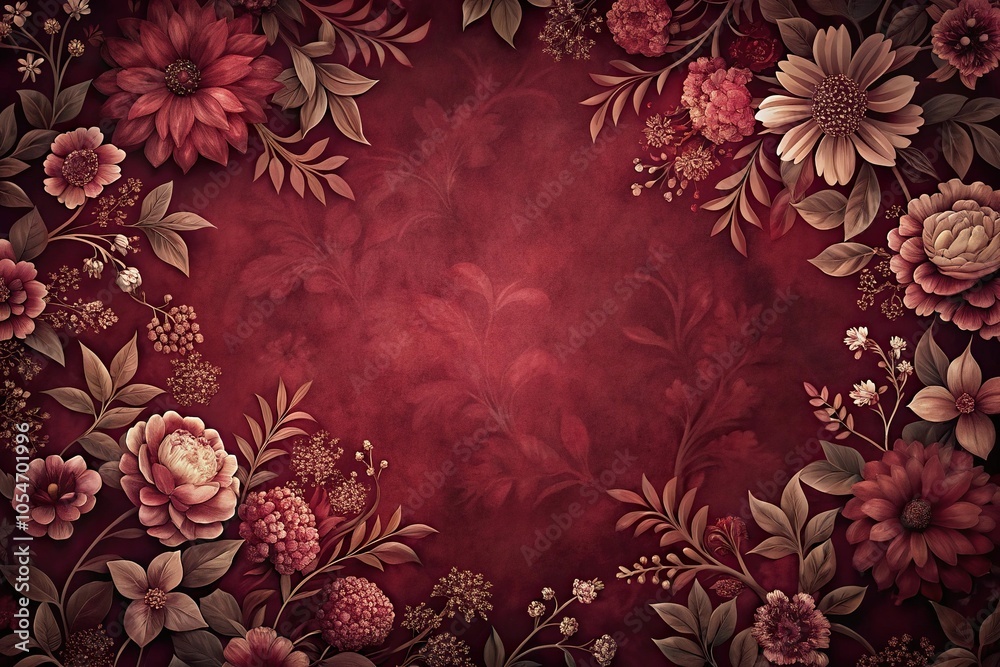 seamless dark red floral background in muted colours seamless dark red floral background in muted colours