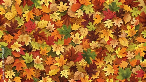 Seamless pattern of fall foliage camo blend background at eye level