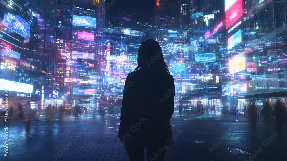 Cloud storage concept with person back in front of virtual screen with cloud application symbols on night megapolis city background. Cloud storage concept with person back in front of virtual screen with cloud application symbols on night megapolis city background.