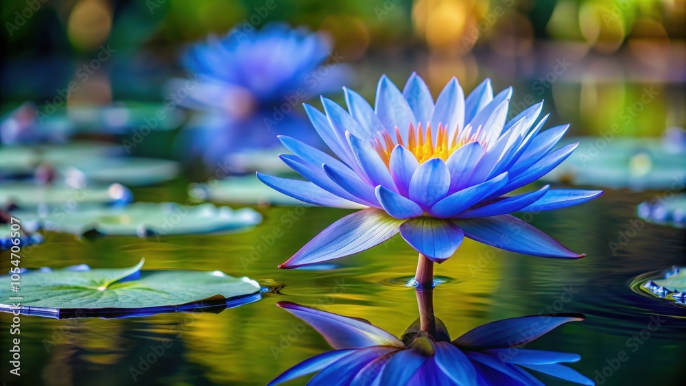 Blue water lily blooming in a tranquil pond , aquatic plant, flowering, nature, water garden, peaceful, serene, aquatic, pond Blue water lily blooming in a tranquil pond , aquatic plant, flowering, nature, water garden, peaceful, serene, aquatic, pond