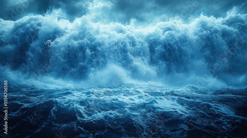 Dramatic ocean waves crashing with a moody sky above.