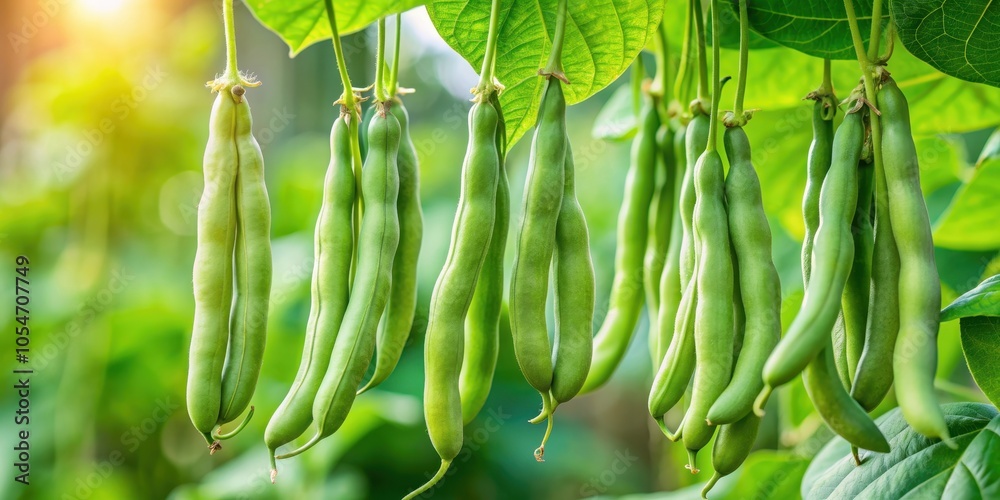 Healthy green beans hanging on a bean plant , fresh, organic, produce, agriculture, growth, natural, farm, garden, harvest, beans Healthy green beans hanging on a bean plant , fresh, organic, produce, agriculture, growth, natural, farm, garden, harvest, beans