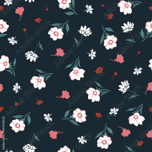 Romantic Delicate White Flowers Seamless Art. The design is both sophisticated and minimalistic, perfect for textiles, stationery, and home decor projects.