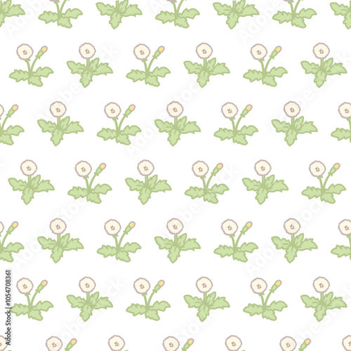Botanical Fresh Dandelion Plant Seamless Pattern. Perfect for nature-inspired designs and botanical-themed projects. Ideal for use in textiles, packaging, or digital artwork.