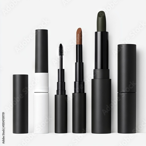 Wallpaper Mural A collection of black and white cosmetic containers arranged in a row. Torontodigital.ca