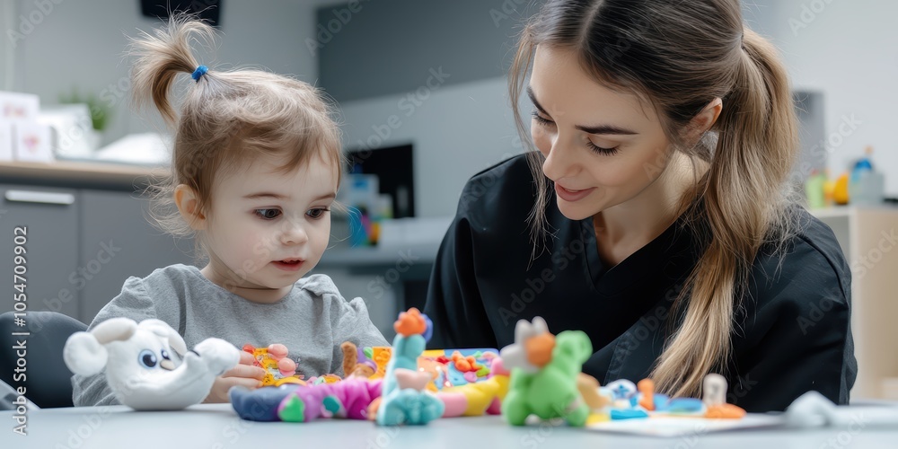 Engaging Speech Therapy Session A Young Child's Interactive Learning Experience with a Therapist in a Playful Setting