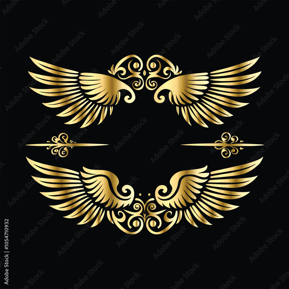 Obraz premium Elegant Gold Wing Frames: Vintage Angel & Cupid Silhouette Icon Collection 
