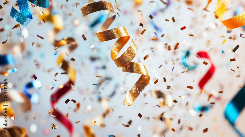 Fototapeta premium Sparkling Streamers and Ribbons for New Year Celebrations