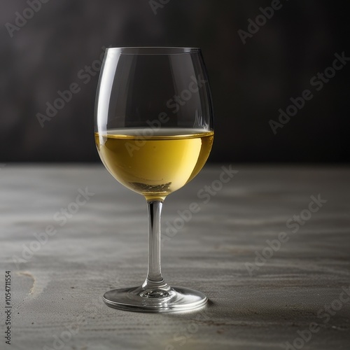 Chilled glass of white wine on a dark surface photo