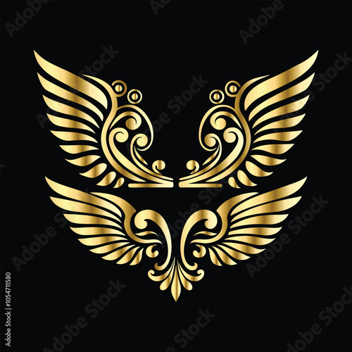 Golden Angel Wings: Vintage Frames & Decorative Icons with Cupid and Bird Wings
