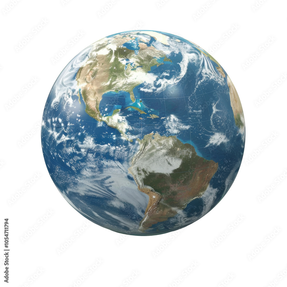 High-detail 3D Earth globe render on a white background, highlighting continents and oceans High-detail 3D Earth globe render on a white background, highlighting continents and oceans