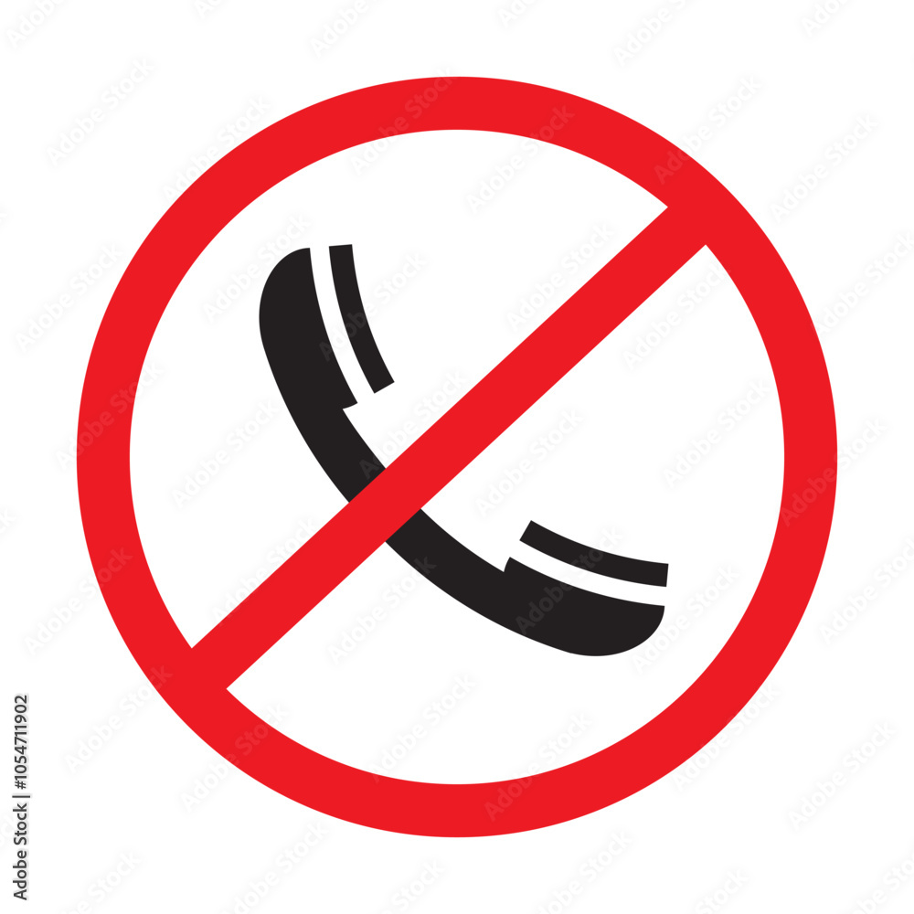 No phone icon. Red prohibition symbol. Vector call block. Do not disturb sign. No phone icon. Red prohibition symbol. Vector call block. Do not disturb sign.