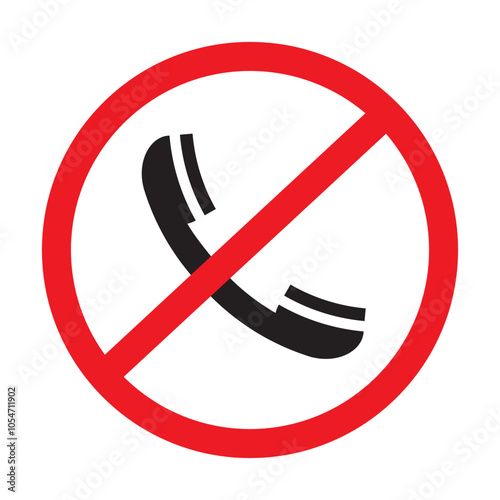 No phone icon. Red prohibition symbol. Vector call block. Do not disturb sign.