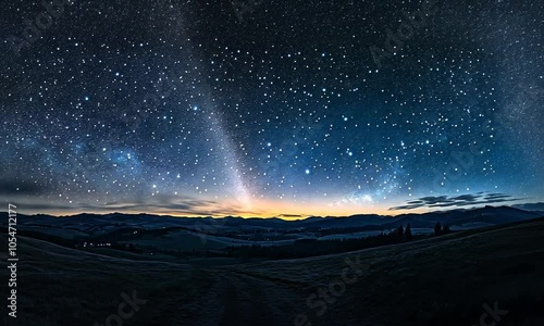 Wallpaper Mural A serene night sky filled with stars over rolling hills at dusk, creating a tranquil atmosphere. Torontodigital.ca