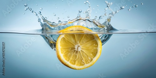 Fresh lemon slice falling into water creating a refreshing splash, lemon, water, splash, refreshing, fruit, citrus, drink