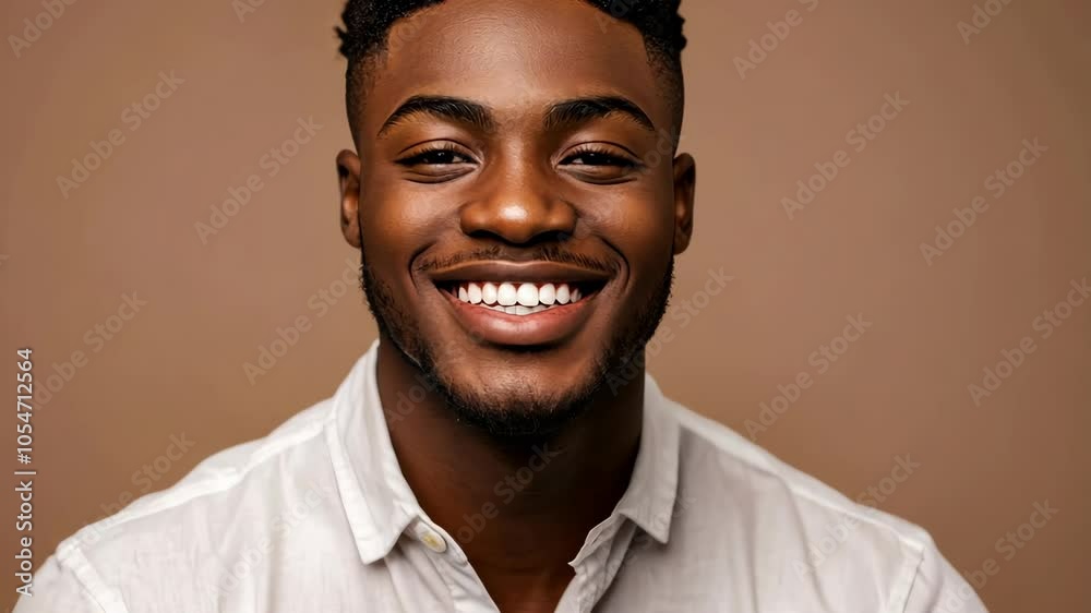 A young man with a white shirt smiles brightly at the camera