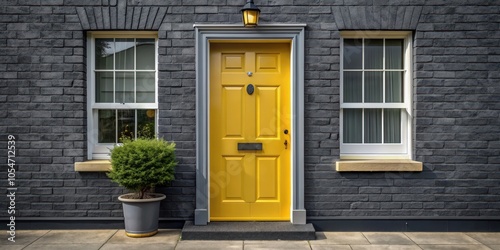 Wallpaper Mural Dark gray house with a bright yellow front door, house, exterior, architecture, wall, facade, home, entrance, colorful Torontodigital.ca