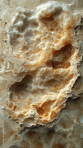 Close-up of a textured, light-colored onyx surface with a distinct cave-like formation photo