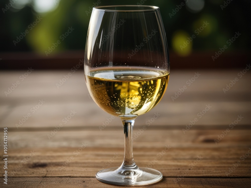 Glass of sparkling white wine outdoors with natural light Glass of sparkling white wine outdoors with natural light