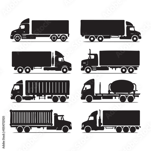 Set of truck silhouette on white background