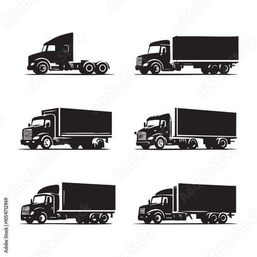 Set of truck silhouette on white background