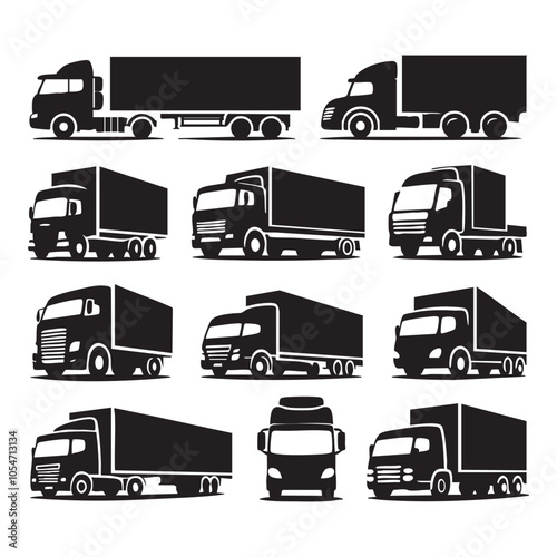 Set of truck silhouette on white background
