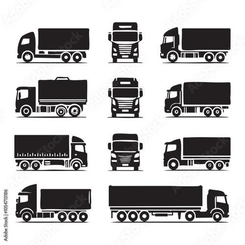 Set of truck silhouette on white background
