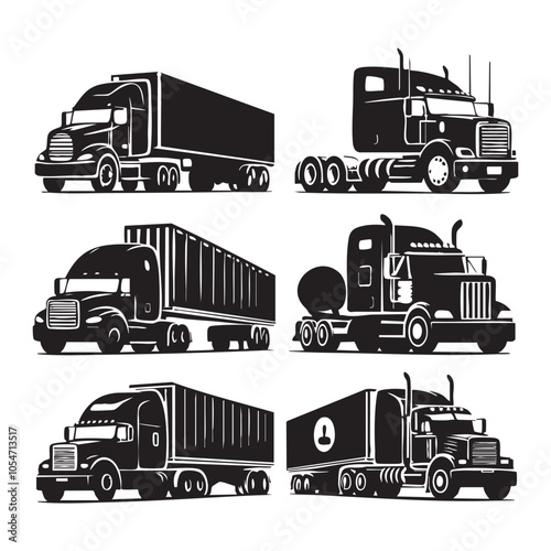 Set of truck silhouette on white background