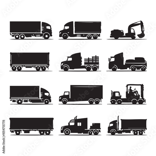 Set of truck silhouette on white background