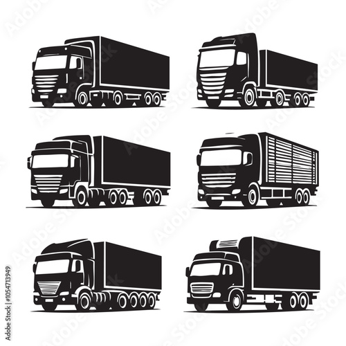 Set of truck silhouette on white background