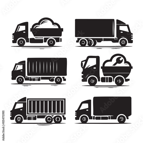 Set of truck silhouette on white background