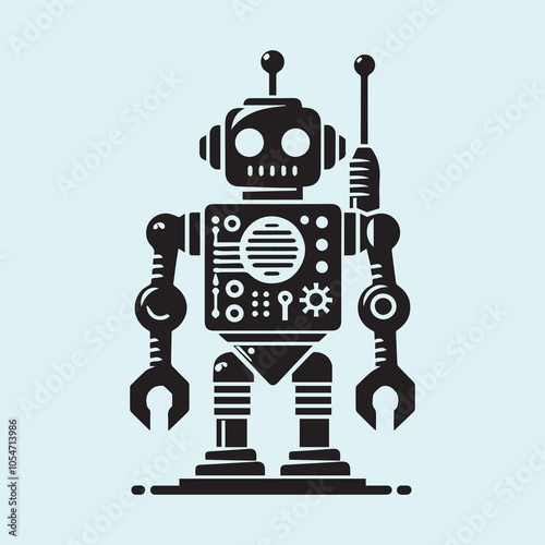 Robot vector, Robot silhouette vector icon black and white