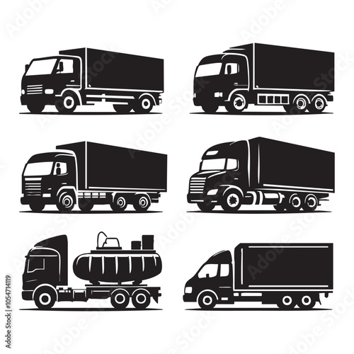 Set of truck silhouette on white background