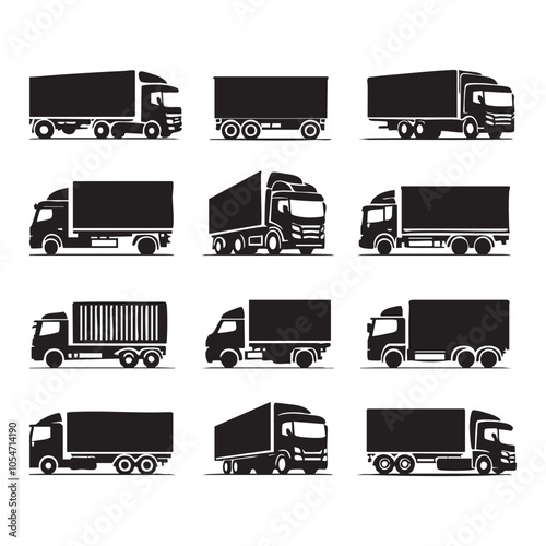 Set of truck silhouette on white background