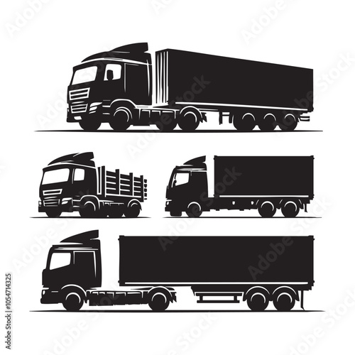 Set of truck silhouette on white background