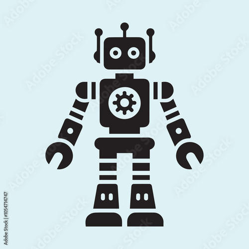 Robot vector, Robot silhouette vector icon black and white