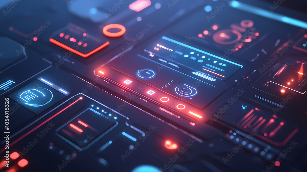 A close up shot of a smart home hub displaying various functions, showcasing the integration of different smart devices. Artificial Intelligence Hub. Illustration A close up shot of a smart home hub displaying various functions, showcasing the integration of different smart devices. Artificial Intelligence Hub. Illustration