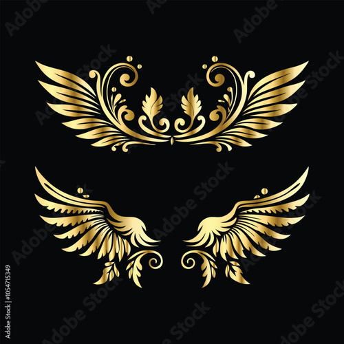 Royal Gold Wing Frames: Iconic Angel and Bird Wings in Decorative Silhouettes
