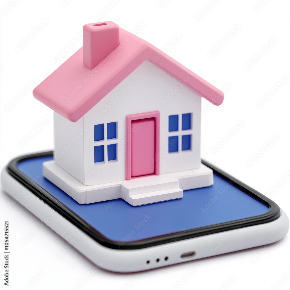 A stylized house model on a smartphone, symbolizing real estate technology. A stylized house model on a smartphone, symbolizing real estate technology.