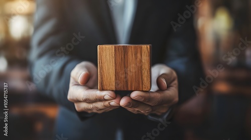 Businessman holds a wooden block in his hands. The concept of personnel selection and management within the team. Dismissal and hiring people to work. Human Resource Management. Leader selection. 
