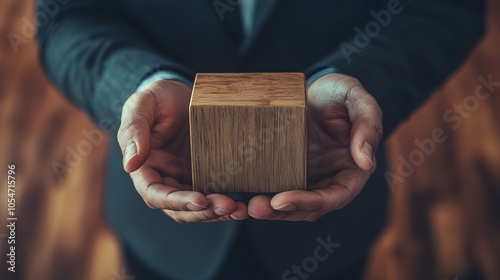 Businessman holds a wooden block in his hands. The concept of personnel selection and management within the team. Dismissal and hiring people to work. Human Resource Management. Leader selection. 
