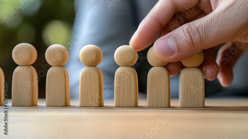 Businessman holds a wooden block in his hands. The concept of personnel selection and management within the team. Dismissal and hiring people to work. Human Resource Management. Leader selection. 