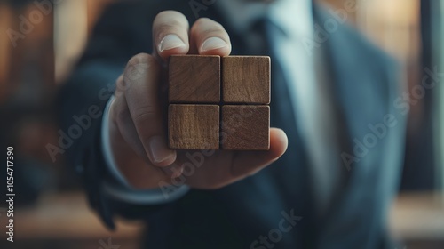 Businessman holds a wooden block in his hands. The concept of personnel selection and management within the team. Dismissal and hiring people to work. Human Resource Management. Leader selection. 
